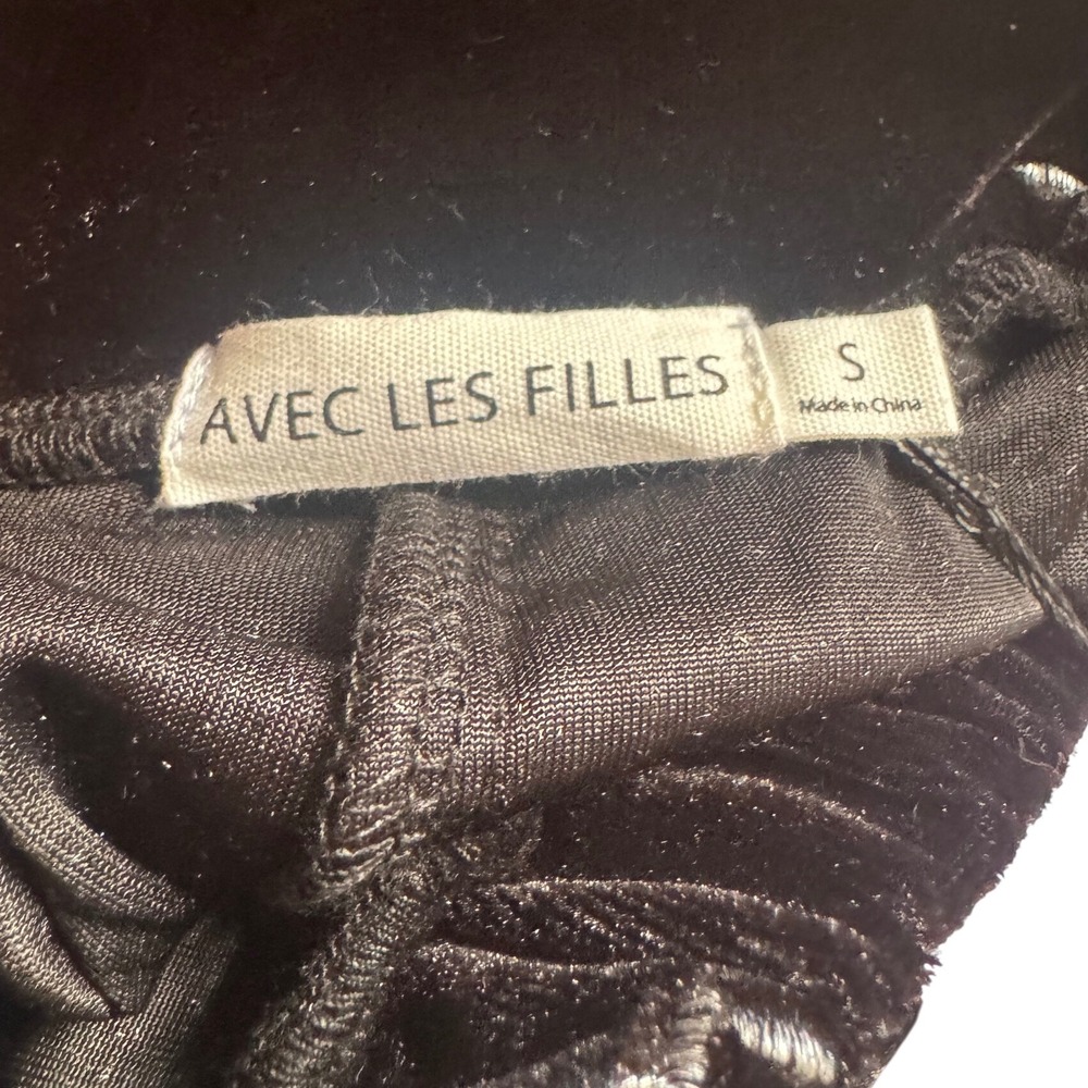 Avec Les Filles Black Velvet Floral Flare Bell Bottom Pants Size S - Picture 6 of 9